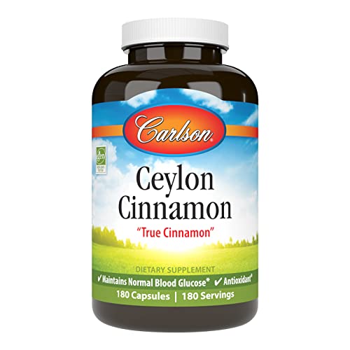 Carlson - Ceylon Cinnamon, Cinnamon Supplements, 500 mg, Cinnamon Extract Pills, Ceylon Cinnamon Capsules, 180 Capsules