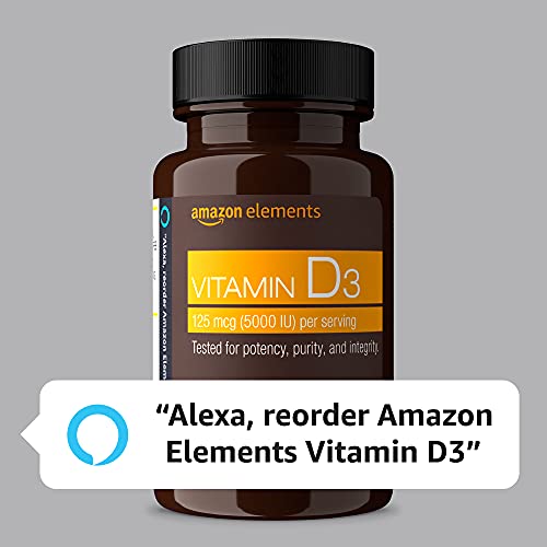 Amazon Elements Vitamin D3, 5000 IU, 180 Softgels, 6 month supply (Packaging may vary), Supports Strong Bones and Immune Health