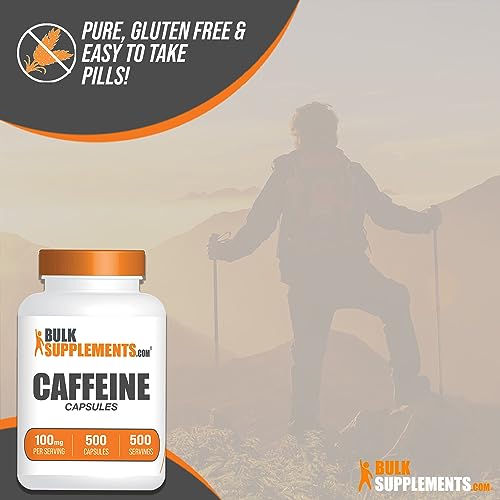 BULKSUPPLEMENTS.COM Caffeine Capsules - Caffeine Supplements, Caffeine Pills 100mg - Caffeine Capsule, Stay Awake Caffeine Pills - 1 Capsule per Servings, 500-Day Supply, 500 Capsules