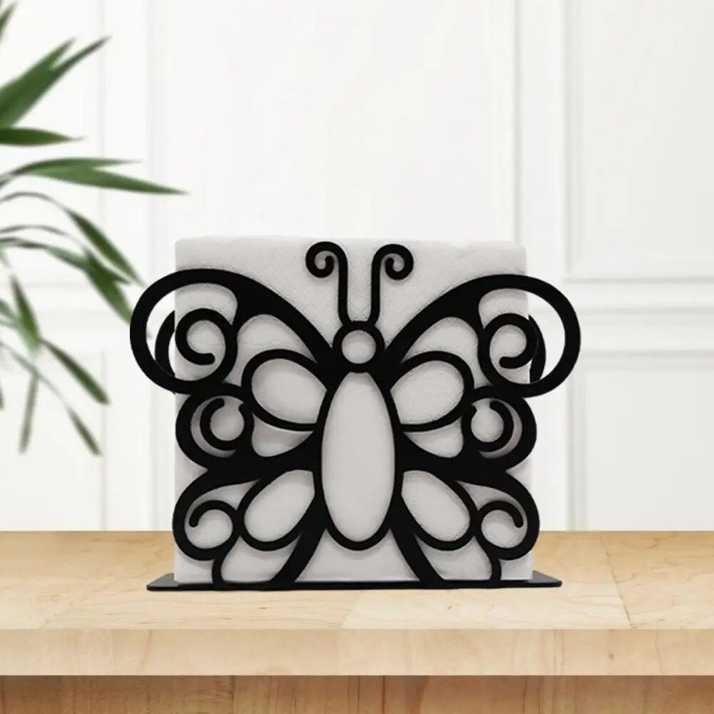 Elegant Iron Tissue Holder with Solid Base and Exquisite Pattern