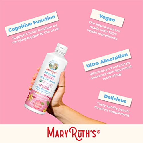 MaryRuth's | USDA Organic Liquid Multivitamins for Women | Liposomal Womens Multivitamin for Immune Support | Vanilla Peach | Sugar-Free, Vegan | 15.22 Fl Oz