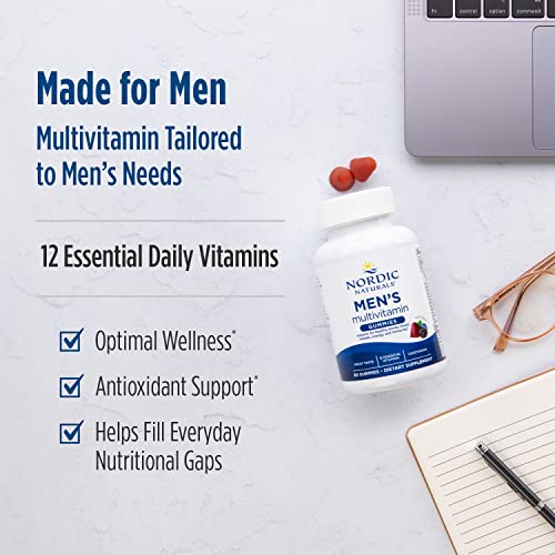 Nordic Naturals Men's Multivitamin Gummies, Mixed Berry - 60 Gummies - Support for Healthy Bones, Blood Vessels, Energy & Immunity - Non-GMO, Vegetarian - 30 Servings