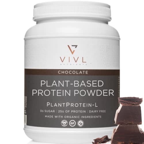 VIVL Nutrients Plant Protein-L Powder Chocolate, Vegan, Organic, No Dairy, No Sugar, No Gluten, Keto, Low Carb, Clean Ingredients, Low Fodmap, for Men & Women, 25g, 30 Servings, 36oz