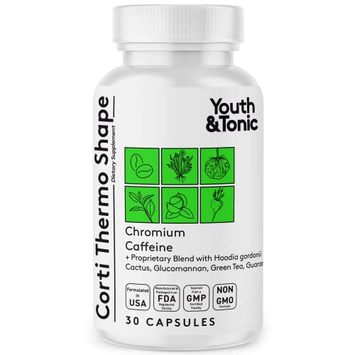 Youth & Tonic Thermogenic Supplement 30 Capsules as Advanced Diet Support for Energy Metabolism Focus Cravings for Men and Women with Caffeine Chromium Glucomannan Guarana Hoodia Gordonii