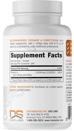 Bucked Up Vitamin A 10000IU Per Serving, Essentials (240 Servings, 240 Softgels)