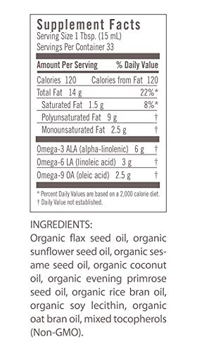 Flora - Udo's Choice Omega 369 Oil Blend, Made with Organic Flax, Sesame & Sunflower Seed Oils, Plant-Based Vegan Omega Fatty Acids, Based on Ideal 2:1:1 Ratio, 17-fl, oz. Glass Bottle