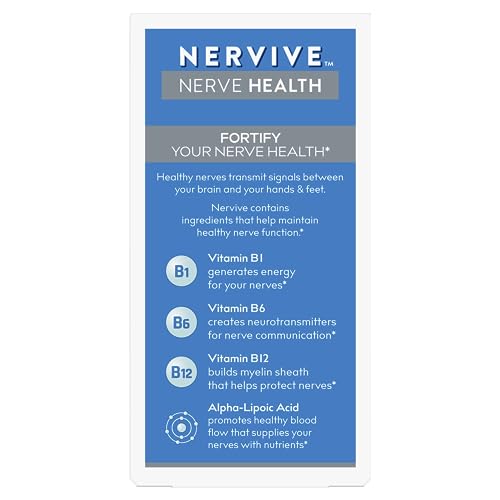 Nervive Nerve Health, with Alpha Lipoic Acid, to Fortify Nerve Health and Support Healthy Nerve Function in Fingers, Hands, Toes, & Feet*, ALA, Vitamins B12, B6, & B1, 30 Daily Tablets