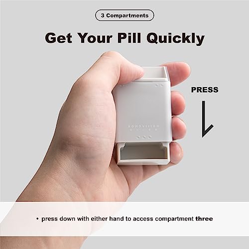 BohoVision Mini Daily Pill Organizer with 3 Large Compartments - Perfect for Travel, Purse, and Pocket - Blind-Friendly Design for Left-Handed Users.