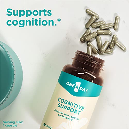 One-A-Day Cognitive Supplement – Memory and Focus Supplements for Adults, Brain Function Support with Bacopa, Rhodiola, & Holy Basil for Cognitive Performance 30 Capsules