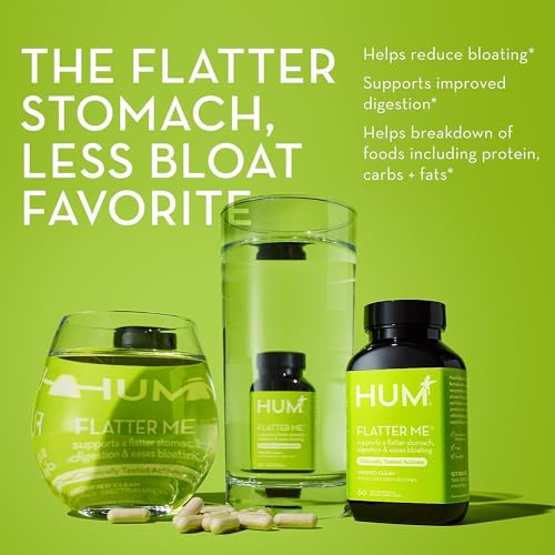 HUM Flatter Me Supplement for Daily Bloating - 18 Full Spectrum Digestive Enzymes to Support Food Breakdown - Ginger, Fennel Seed & Peppermint for Nutrient Absorption (90-Day Supply)