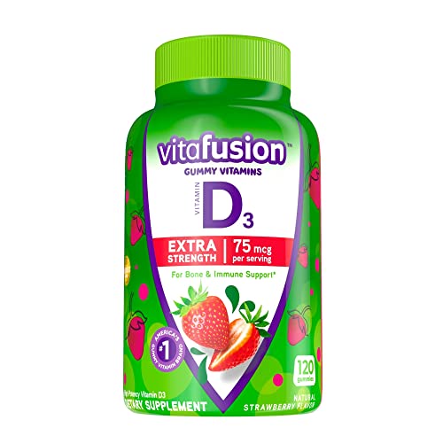 Vitafusion Adult Gummy Vitamins for Men, Berry Flavored Daily Multivitamins for Men with Vitamins A & Extra Strength Vitamin D3 Gummy, Strawberry Flavored Bone and Immune System Support