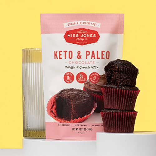 Miss Jones Baking Keto Chocolate Muffin & Cupcake Mix - Gluten Free, Low Carb, No Sugar Added, Naturally Sweetened Desserts & Treats - Diabetic, Atkins, WW, and Paleo Friendly (Pack of 2)