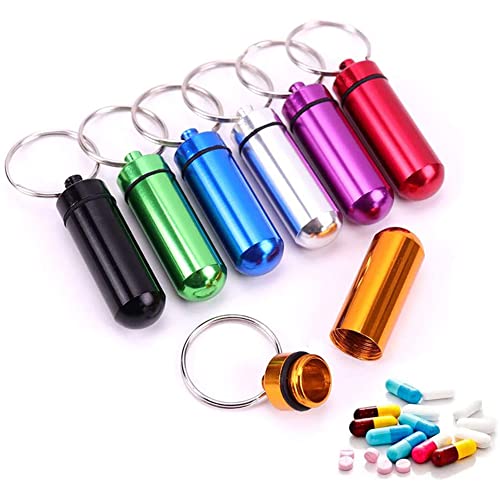 6 Pcs Aluminum Pill Bottle Waterproof Pill Medicine Box Case Portable Mini Size Vitamin Holder Key Ring Pill Container for Outdoor Travel Camping