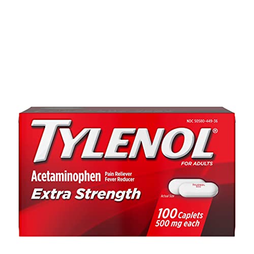 Tylenol Extra Strength Pain Reliever and Fever Reducer Caplets, 500 mg Acetaminophen Pain Relief Pills for Headache, Backache, Toothache & Minor Arthritis Pain Relief; 100 ct.; Pack of 1