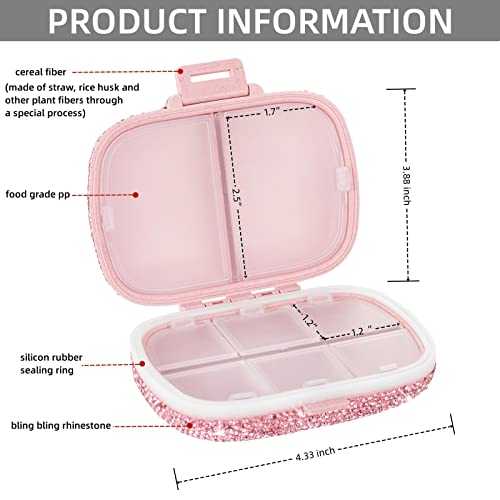 EveryBling Cute Pill Organizer Small Bling Pill Case for Purse Medicine Vitamin Container Holder Daily Pill Box Container for Women Travel Medicine Kit(Pink)