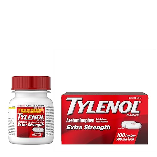 Tylenol Extra Strength Pain Reliever and Fever Reducer Caplets, 500 mg Acetaminophen Pain Relief Pills for Headache, Backache, Toothache & Minor Arthritis Pain Relief; 100 ct.; Pack of 1