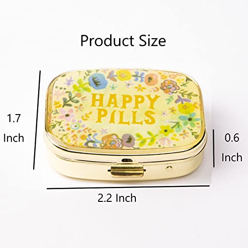 Battery Container for AAA/AA (4 PCS) +Cute Metal Pill Organizer Travel Friendly Compact Pill Box Pill Case to Hold Vitamins/Tylenol/Fish Oil/Meds/Tablet for Purse/Pocket(Happy Pills)