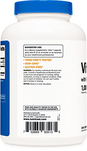 Nutricost Vitamin C with Rose Hips 1025mg, 240 Capsules - Vitamin C 1,000mg, Rose Hips 25mg, Premium, Non-GMO, Gluten Free Supplement