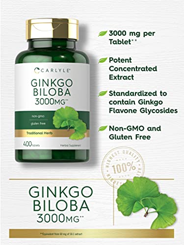 Carlyle Ginkgo Biloba 3000mg | 400 Tablets | Non-GMO, Gluten Free