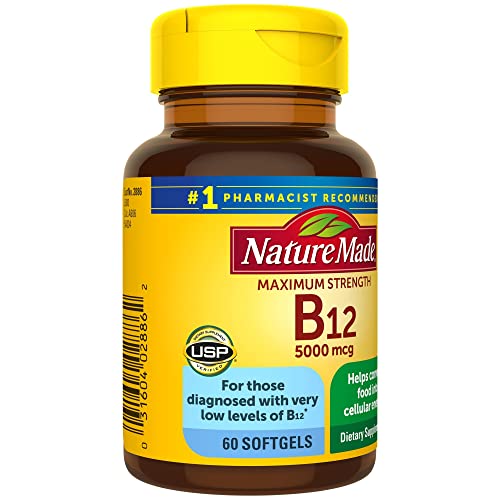 Nature Made Maximum Strength Vitamin B12 5000 mcg, Dietary Supplement for Energy Metabolism Support, 60 Softgels, 60 Day Supply