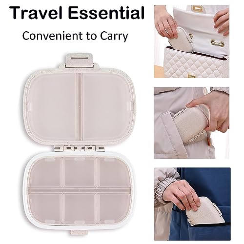 TULLWCY Daily Pill Organizer, 8 Compartments Portable Pill Case, Pill Box to Hold Vitamins, Cod Liver Oil, Khaki