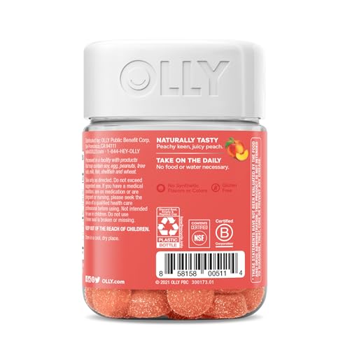 OLLY Probiotic + Prebiotic Gummy, Digestive Support and Gut Health, 500 Million CFUs, Fiber, Adult Chewable Supplement for Men and Women, Peach, 30 Day Supply - 30 Count