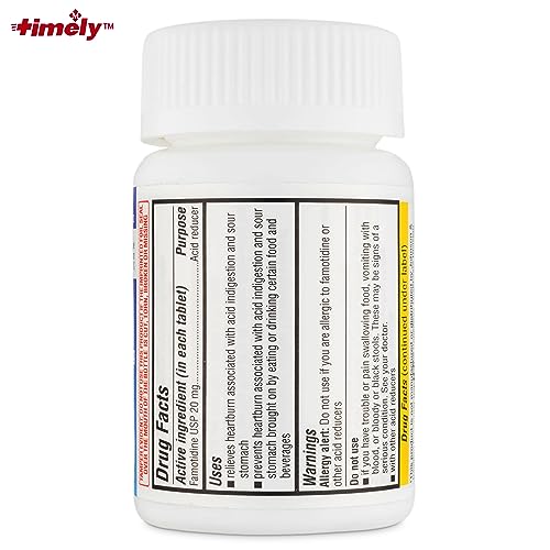 TIME-CAP LABS, INC. Timely - Acid Reducer Famotidine 20mg - Effective Heartburn Relief - 200 Count of Famotidine 20mg Tablets with National Brand Equivalency - for Adults & Children 12 Years & Over