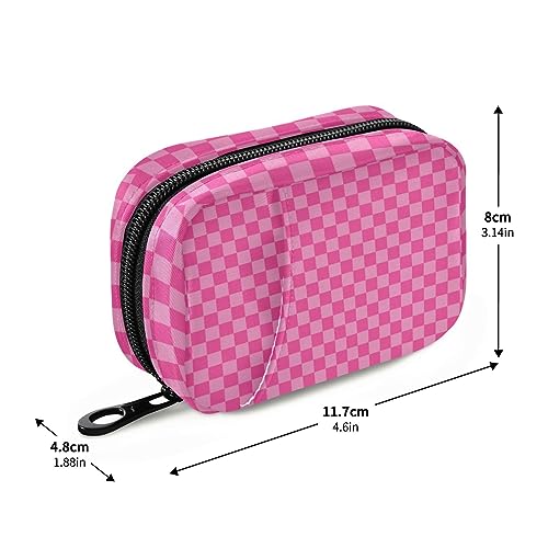 Pink Checkered Travel Pill Organizer Case 7 Day Pill Box Holder Large Daily Medicine Organizer for Vitamins Medication Fish Oil Supplements