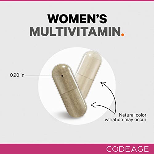 Codeage Women’s Daily Multivitamin, 25+ Vitamins & Minerals, Fermented, Organic Whole Foods, Probiotics Supplement - Vitamin A, Vitamin B, Vitamins C, D, E & K, Omega 3, Zinc – Vegan - 120 Capsules