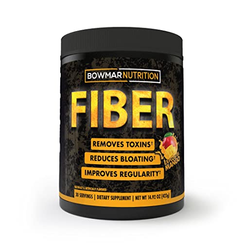 BOWMAR NUTRITION Fiber, Soluble Dietary Fiber Supplement Powder. Removes Toxins, Reduces Bloating, and Improves Regularity. 30 Servings tub, 10g of Fiber per Serving (Mango)