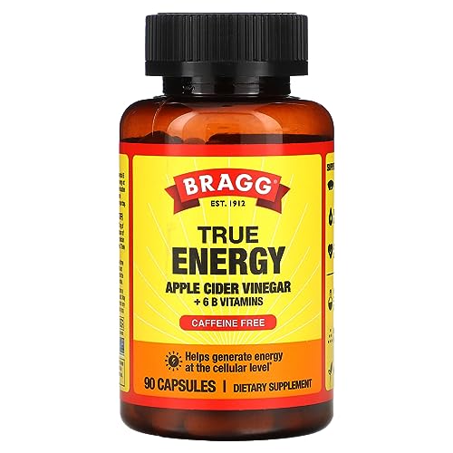 Bragg Apple Cider Vinegar True Energy Capsules – 6 B Vitamins – Caffeine Free - 750mg of Acetic Acid – Weight Management - Non-GMO, Vegan, Gluten Free, No Sugar - (90 Pills)… (1)