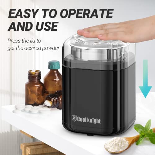 COOL KNIGHT Electric Pill Crusher, 200W Pill Grinder Suitable for Grinding and Crushing Various Pills, Small or Large Medicines and Vitamin Tablets to Fine Powder (Black)