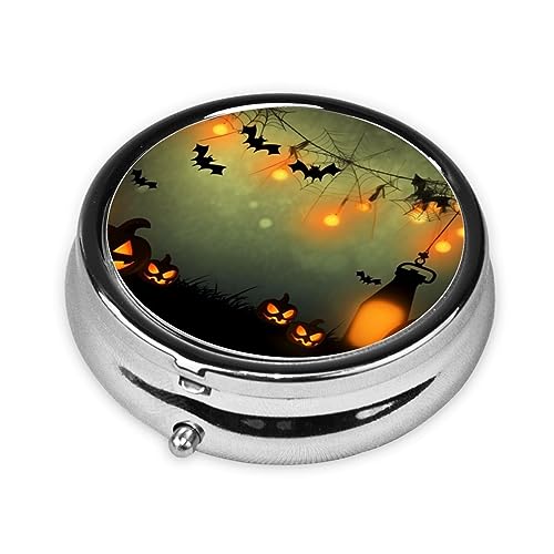 Round Pill Box Happy Halloween Cute Small Pill Case 3 Compartment Pillbox for Purse Pocket Portable Pill Container Holder to Hold Vitamins Medication Fish Oil and Supplements