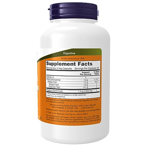 Psyllium Hush Caps, 500 mg, 200 Veg Capsules, Now Foods