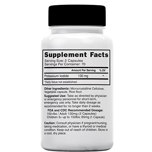 Potassium Iodide Capsules 130 mg - 5 Pack (700 Capsules) EXP 10/2032 - Ki Pills Potassium Iodine Tablets 130 mg - Potassium Iodine Pills YODO Naciente - Thyroid Protection Supplement - 700 Capsules