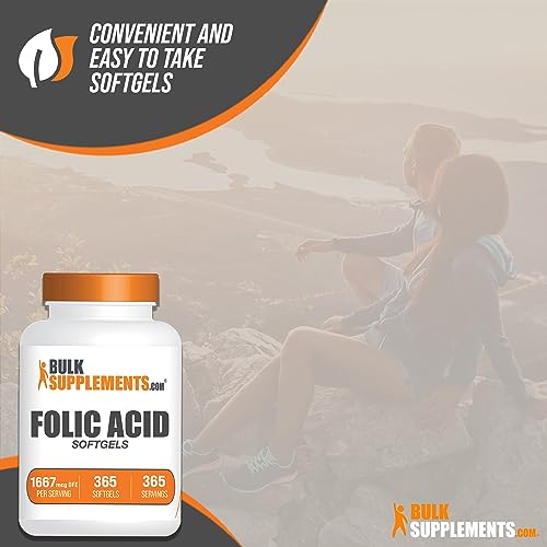 BULKSUPPLEMENTS.COM Folic Acid 1000mcg - Folic Acid Softgels, Vitamin B9, Folic Acid Supplement - Folic Acid Prenatal Vitamins, Folate Supplement, 1 Softgel per Serving, 365 Softgels