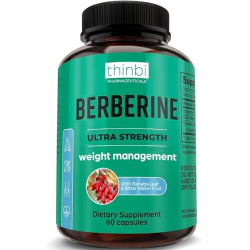 Berberine Supplement 1000mg Potent Botanical Capsules for Weight Management Support with Bitter Melon Fruit and Banaba Leaf Extract - Berberine HCl from Indian Barberry Extract - 30 Servings -Thinbi