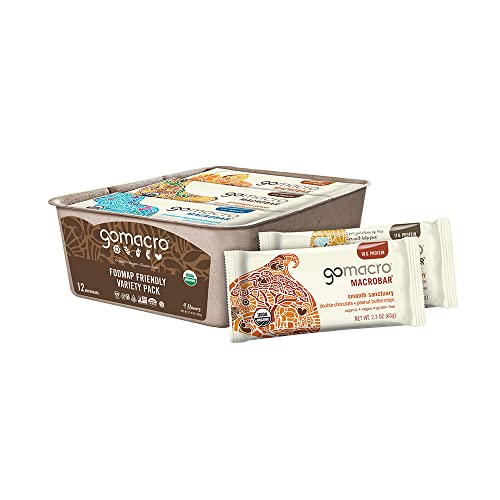 GoMacro MacroBar Organic Vegan Protein Bars - FODMAP Friendly Variety Pack (2.0-2.3 Ounce Bars, 12 Count)