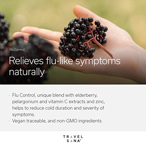 TRAVELSANA Flu Control – Contributes to the Normal Function of the Immune System when Traveling – Natural Dietary Supplement with Elderberry and Pelargonium extracts – Fast-Acting – 10 Single Servings