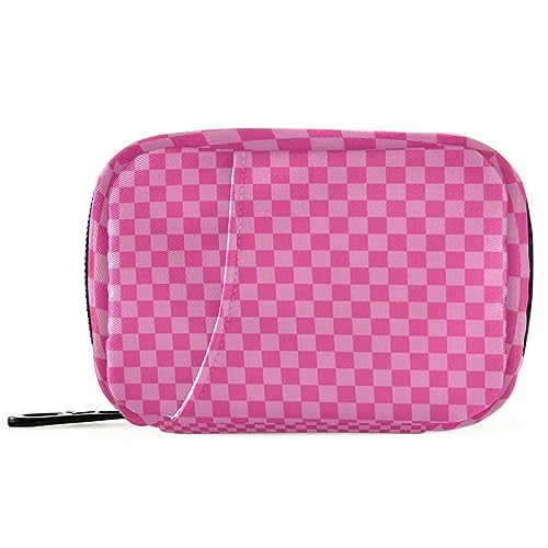 Pink Checkered Travel Pill Organizer Case 7 Day Pill Box Holder Large Daily Medicine Organizer for Vitamins Medication Fish Oil Supplements