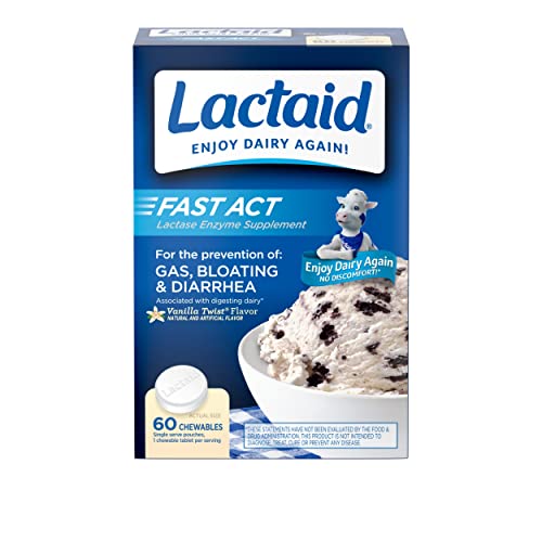 Lactaid Fast Act Lactose Intolerance Chewables with Lactase Enzymes, Vanilla, 60 Count (Pack of 1)