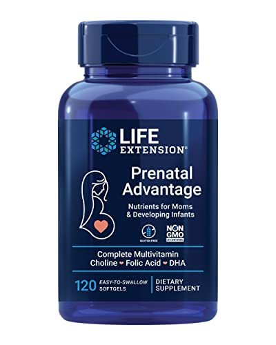 Life Extension Prenatal Advantage Supplement – Comprehensive Prenatal Vitamin for Pregnant Women - Complete Multivitamin for Healthy Brain with DHA - Non-GMO, Gluten-Free -120 Softgels