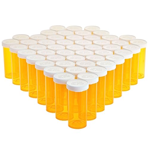 50 Pack Empty Pill Bottles with Caps for Prescription Medication, 8-Dram Plastic Medicine Containers (Orange)