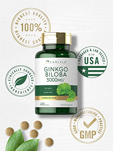 Carlyle Ginkgo Biloba 3000mg | 400 Tablets | Non-GMO, Gluten Free