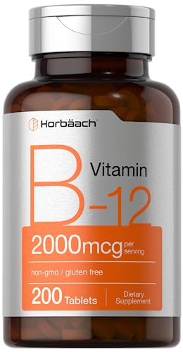 B-12 | 2000mcg Per Serving | 200 Vegetarian Tablets | for Adults | Vegetarian, Non-GMO, & Gluten Free Vitamin | by Horbaach