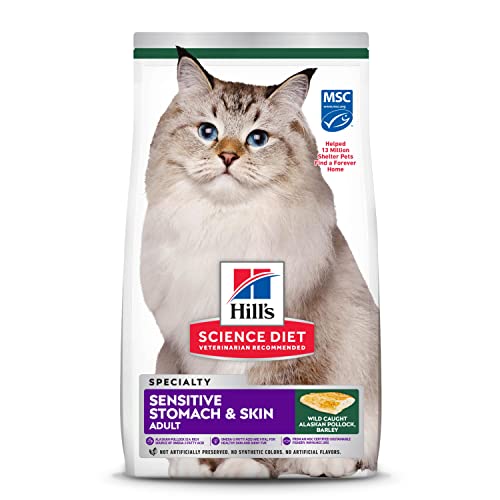 Hill's Pet Nutrition Science Diet Adult Sensitive Stomach & Skin Pollock Meal & Barley Recipe Dry Cat Food, 3.5 lb. Bag