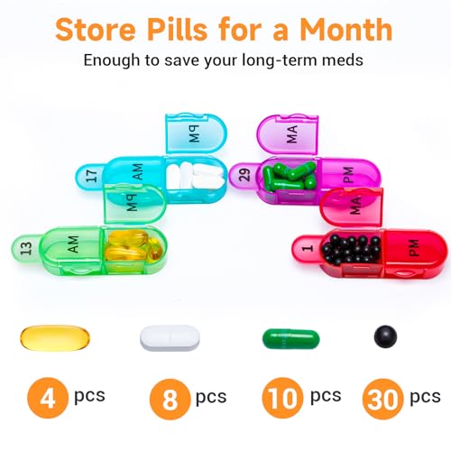 Zoksi Monthly Pill Organizer 2 Times a Day, 30 Day Pill Box Organizer Am Pm, Daily Pill Case with 32 Large Compartments for Each Day, Portable Travel Pill Container for Vitamins and Medicine