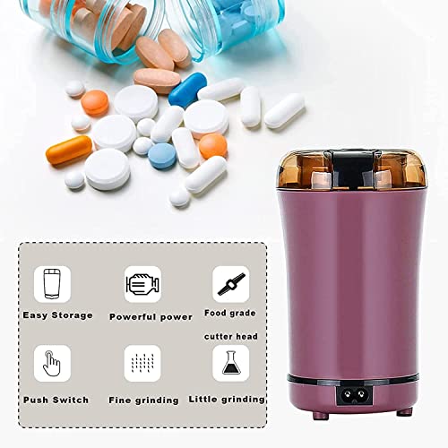 Multifunctional Electric Pill Crusher Grinder-Fine Powder Electronic Pulverizer for Small and Large Medication and Vitamin Tablets-Use for Feeding Tube, Kids,Elderlyor Pets(Purple)