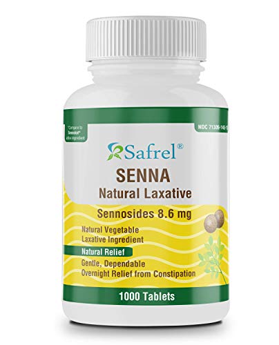 Safrel Senna 8.6 mg Tablets (1000 Count) –Natural Sennosides Vegetable Laxative for Constipation, Bloating, Gas, Irregularity Relief. Safe Overnight Relief | Generic Senokot, Original Value Pack