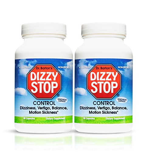 Dizzy Stop Dr. Barton’s All-Natural Vertigo Comfort, Inner Ear Balance Supplement, Non Drowsy Motion Sickness Pills for Seasickness, Travel Sickness & Dizziness, 160 Capsules